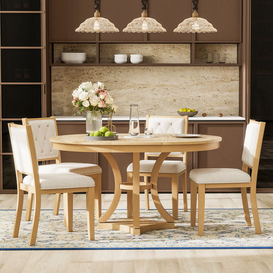 5-Piece Extendable Round Dining Table Set