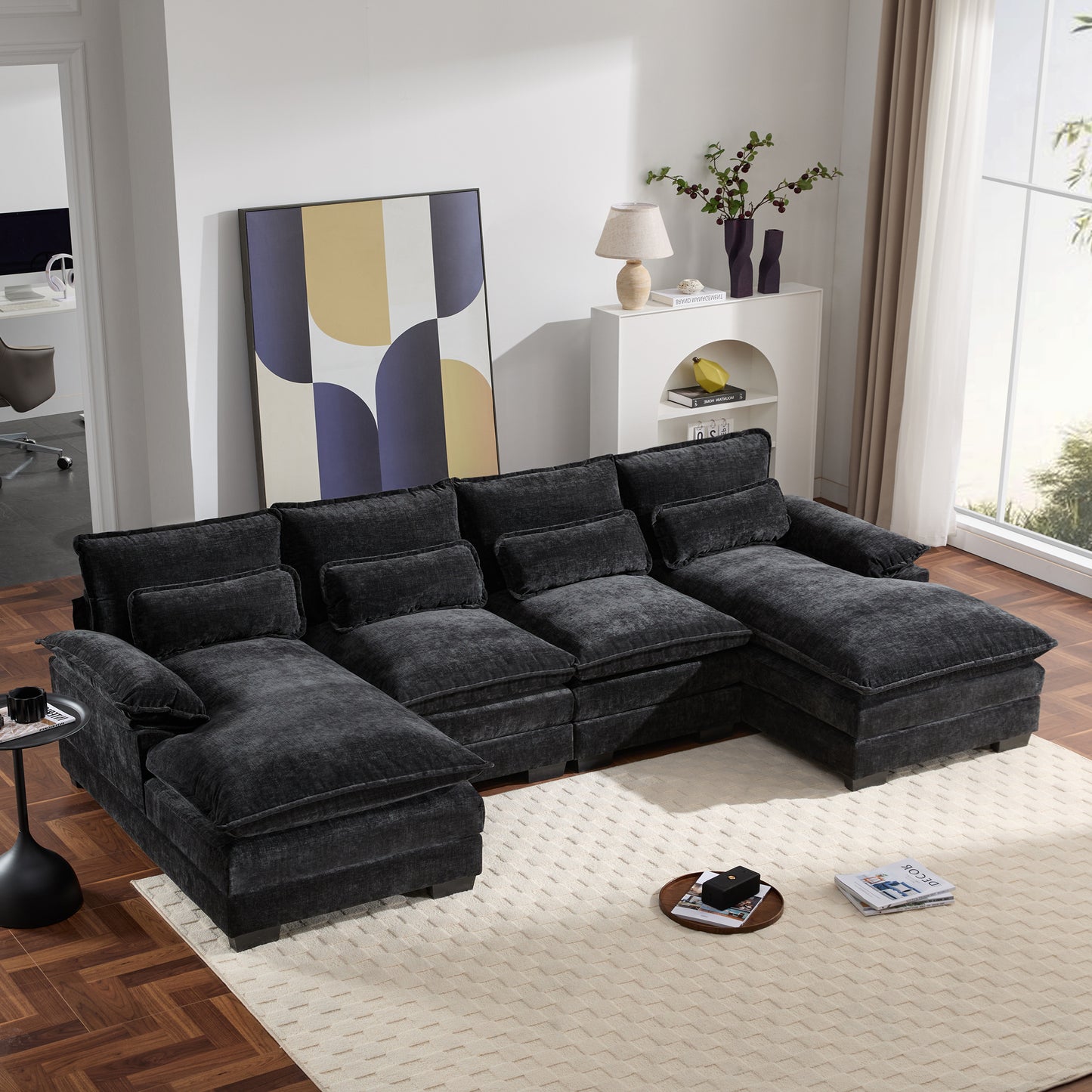 Modern U-Shaped Modular Sectional Sofa with Double Chaise