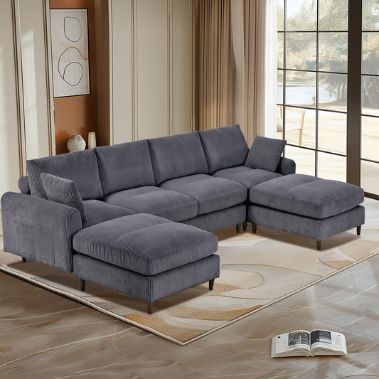 Mid-Century Modern Modular Sectional Sofa with Storage Pockets