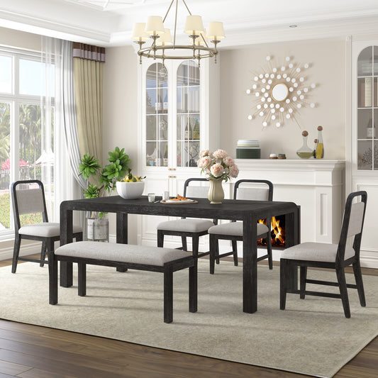 Retro Expandable Dining Table Set with Bench and Chairs