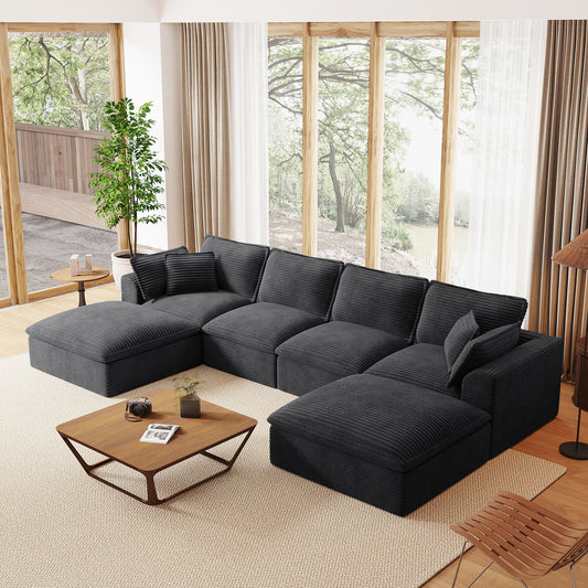 Modern Corduroy Fully Compressed Sectional Sofa