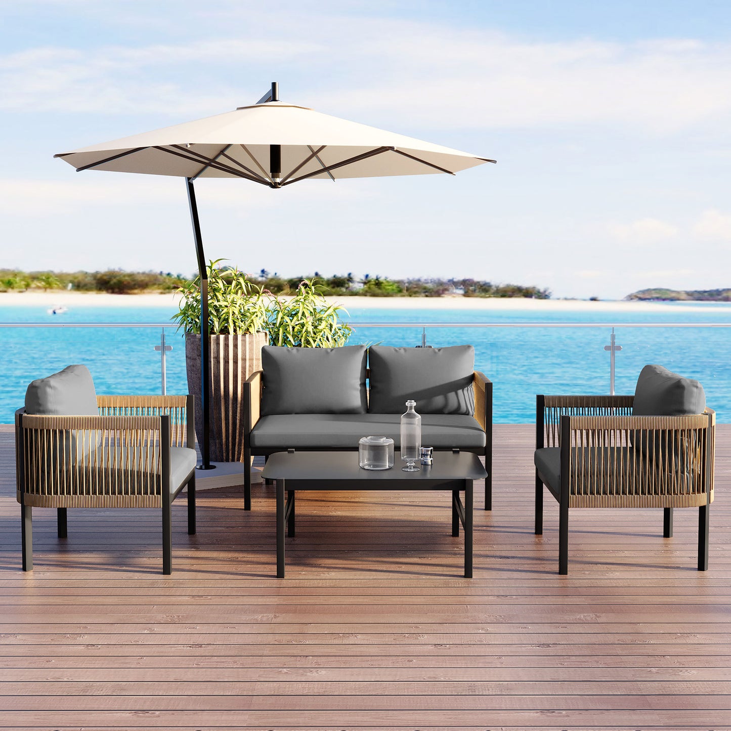 4-Piece Outdoor Modular Sofa Set with Table