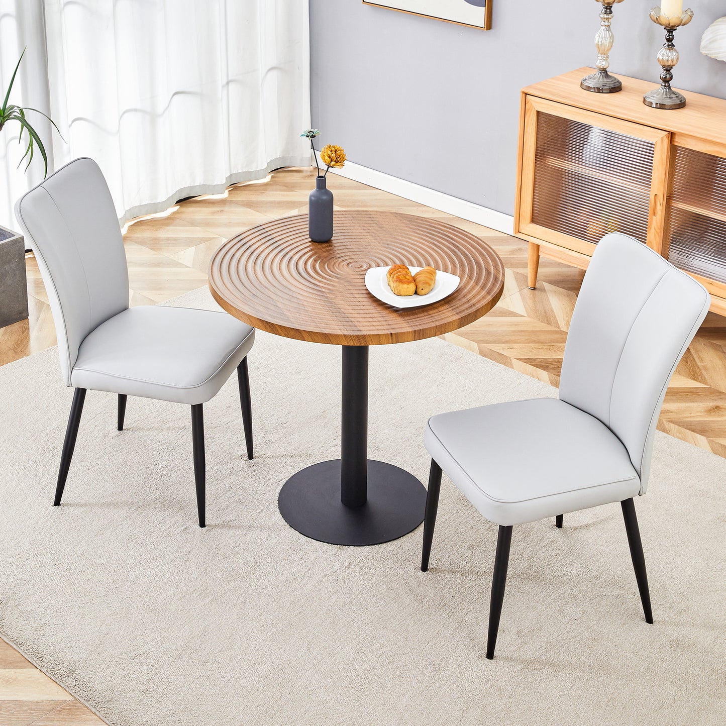 Modern 3-Piece Round Dining Set With PU Chairs