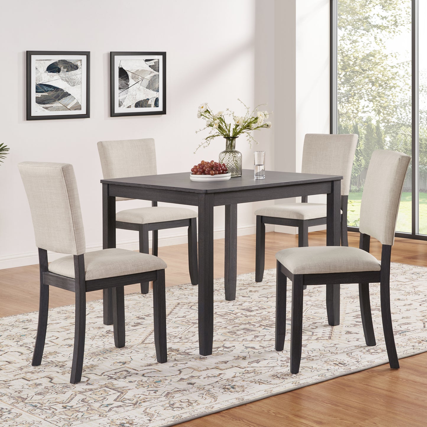 5-Piece Square Wooden Dining Set with Upholstered Chairs