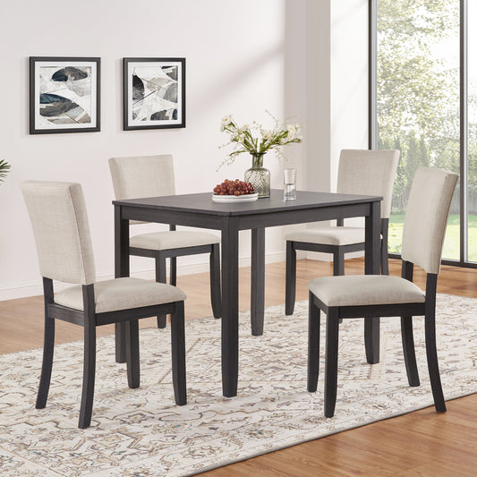 5-Piece Square Wooden Dining Set with Upholstered Chairs