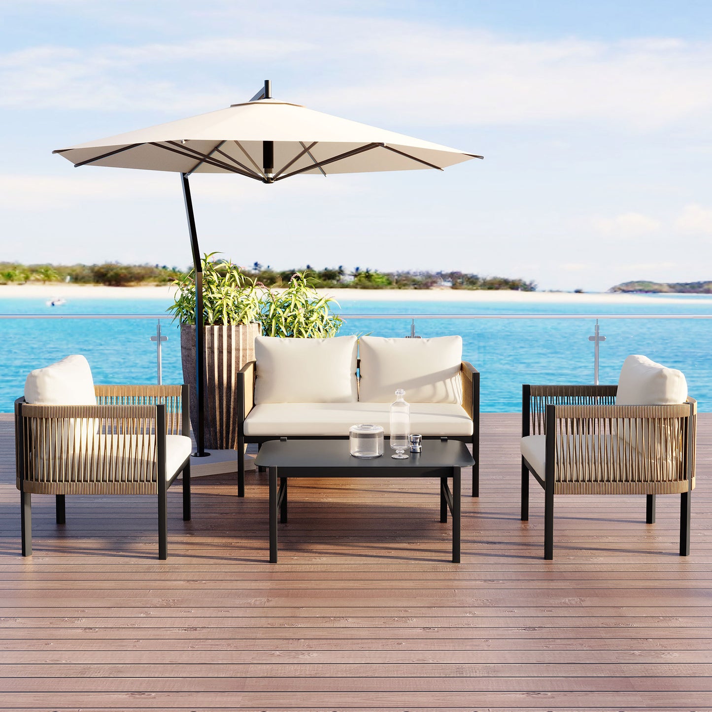 4-Piece Outdoor Modular Sofa Set with Table