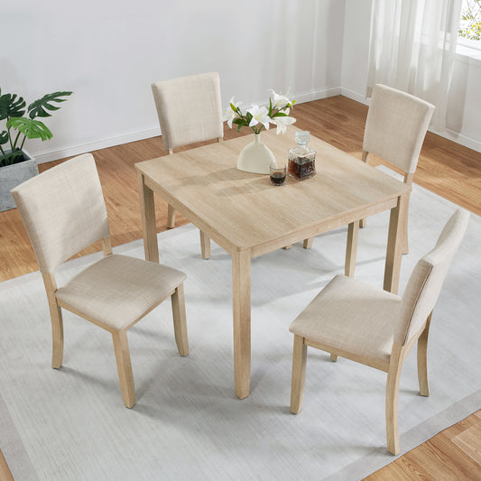 5-Piece Square Wooden Dining Set with Upholstered Chairs