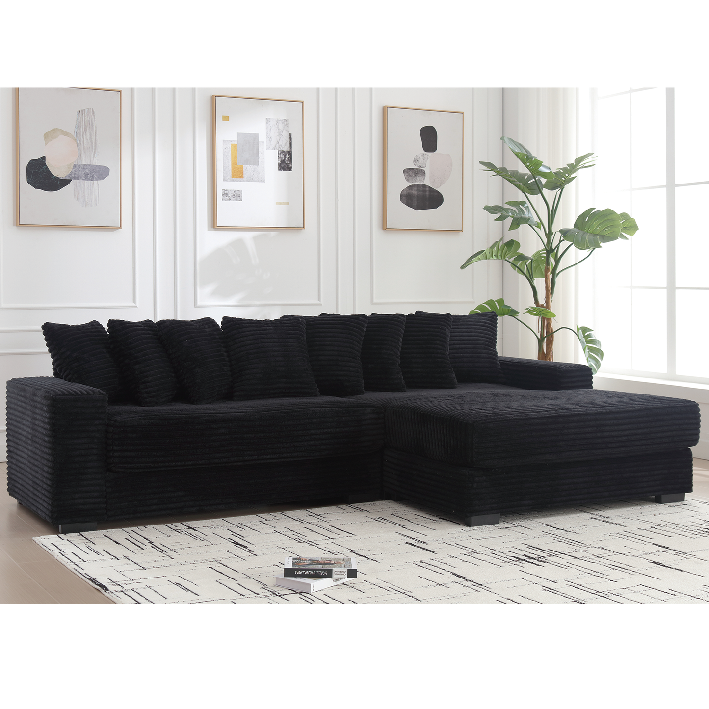 Modular 3-Seat Corduroy Sofa with Right-Side Chaise