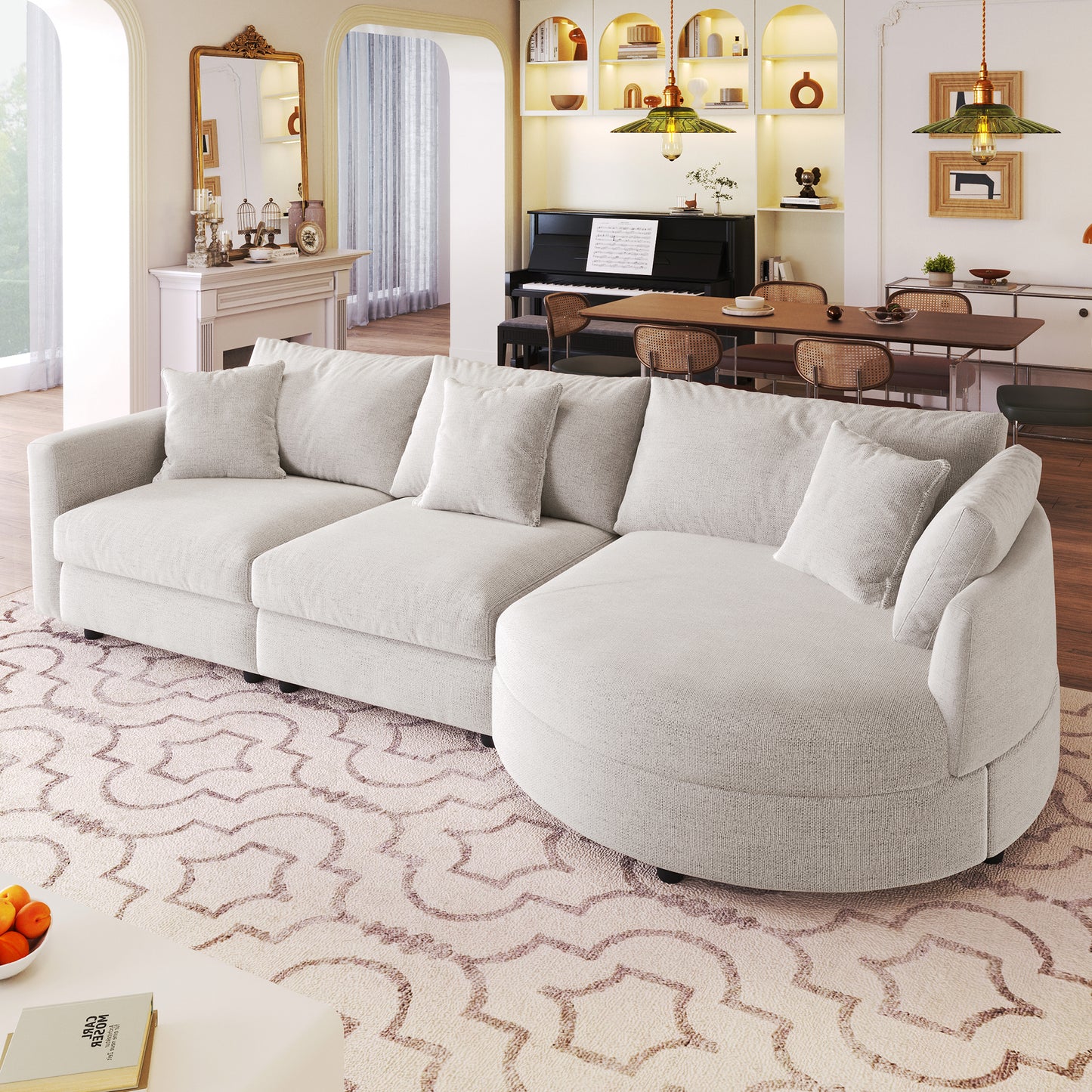 Modern 3-Seater Curved Chaise Sectional Sofa