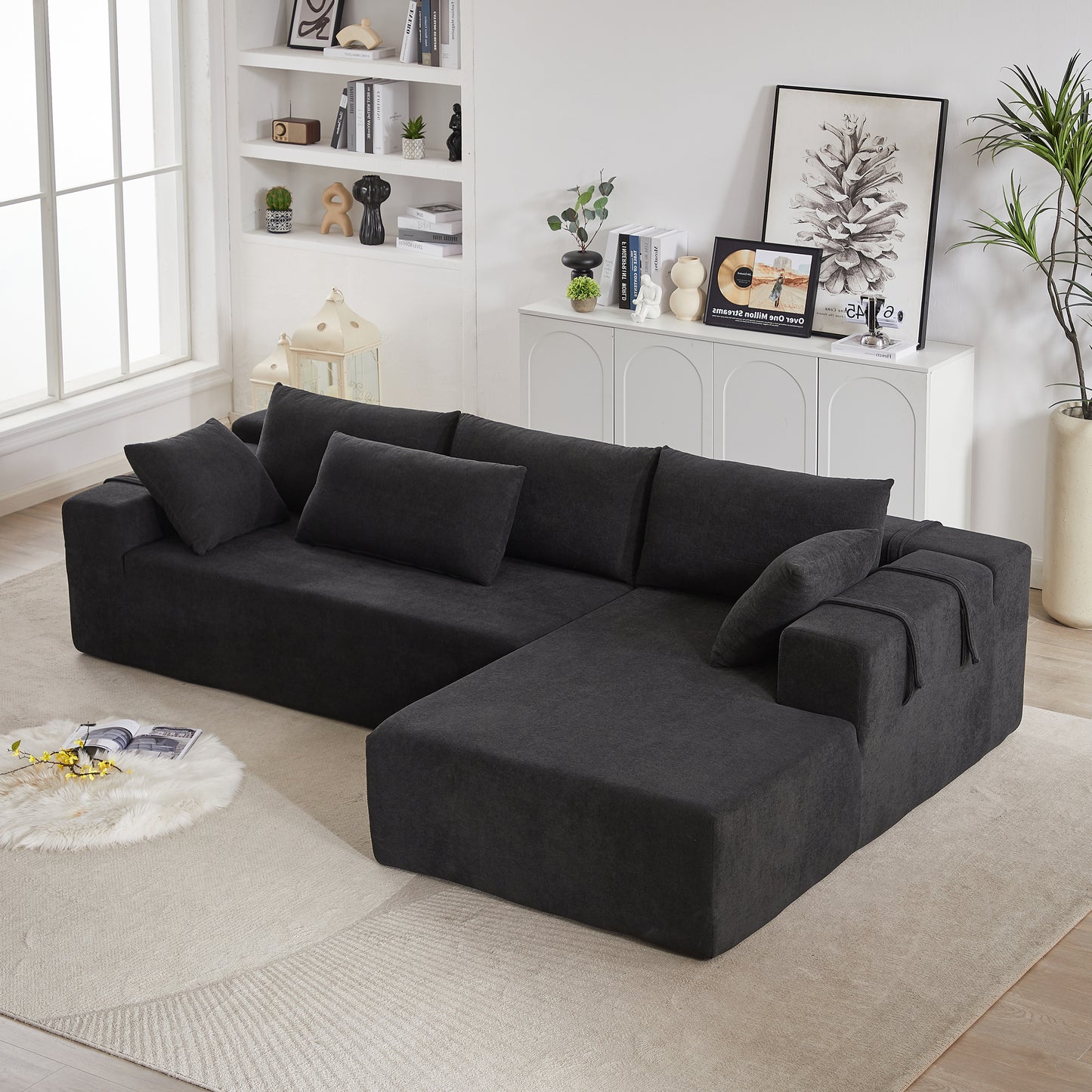 Modern Chenille 4-Seater Modular Sectional Sofa Set with Right Chaise