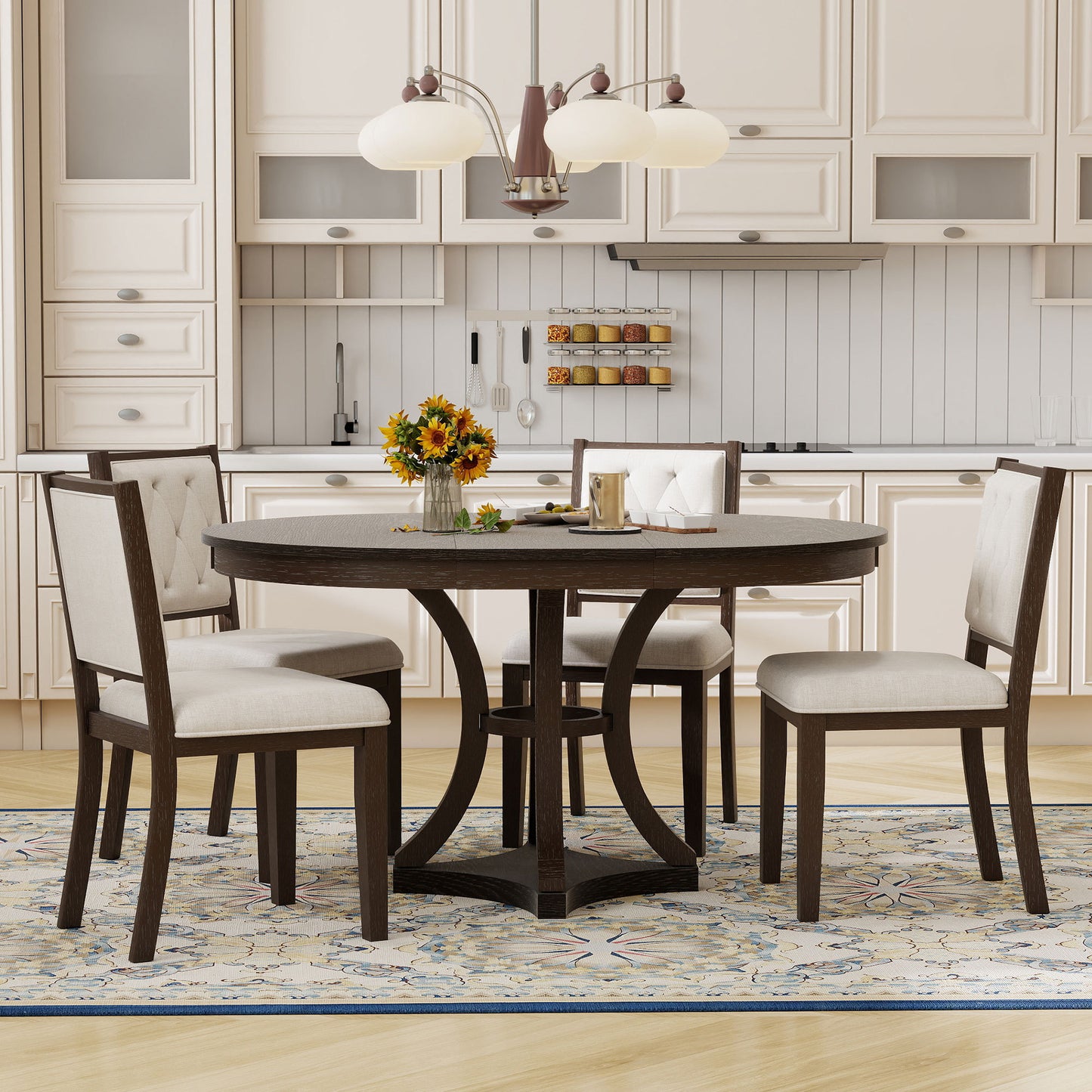 5-Piece Extendable Round Dining Table Set