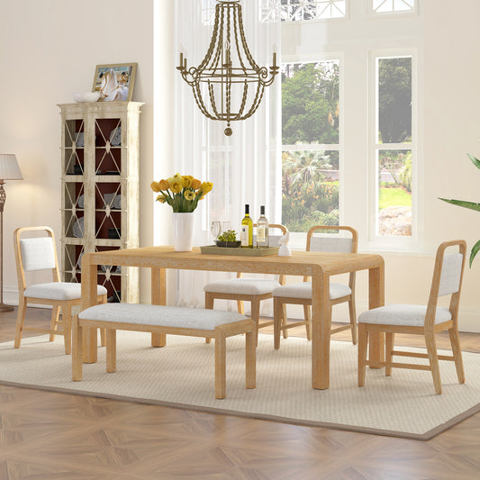 Retro Expandable Dining Table Set with Bench and Chairs