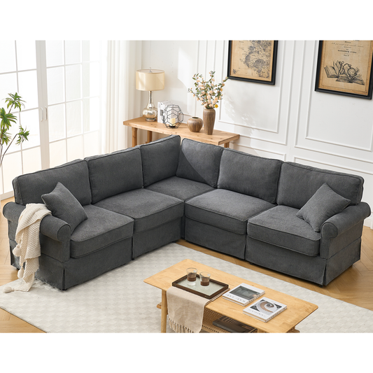 L-Shaped Modular Sofa with Cushioned Back