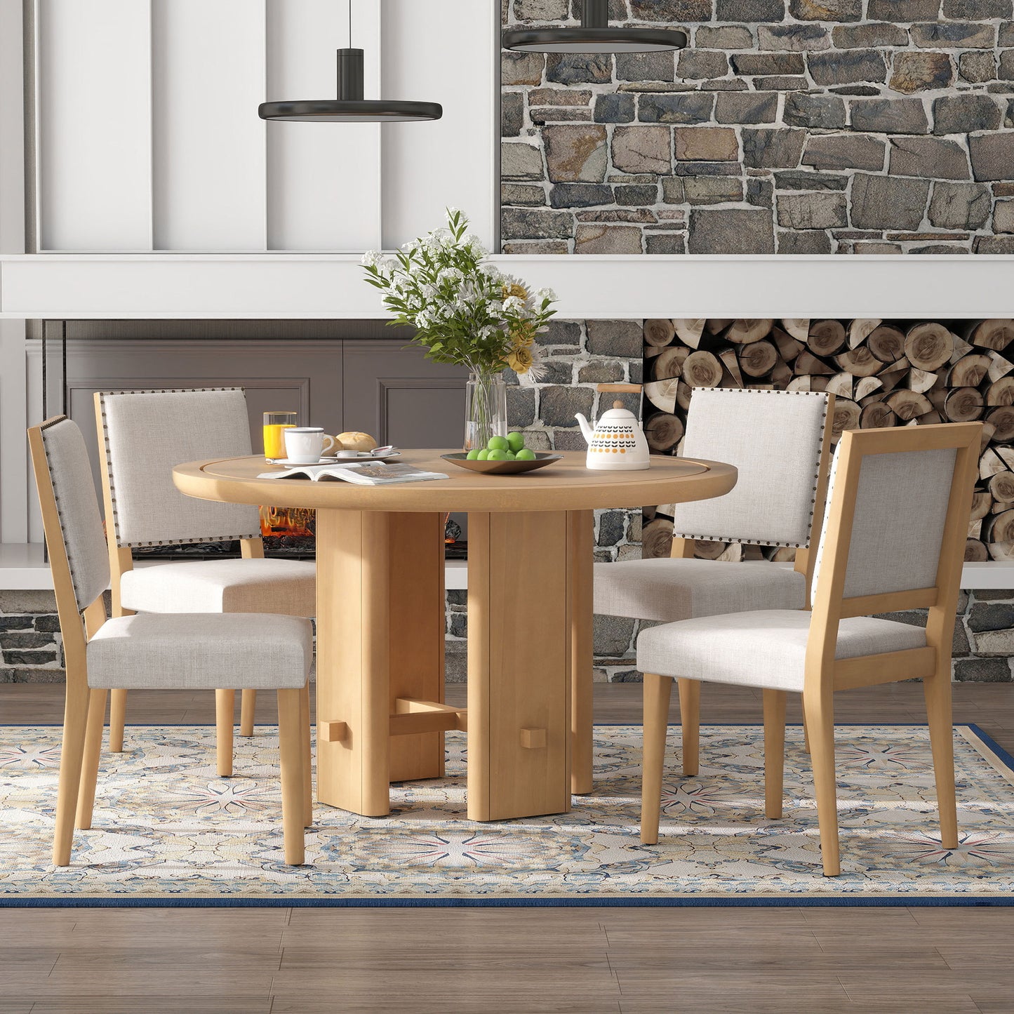 Modern Farmhouse Round 5-Piece Dining Table Set