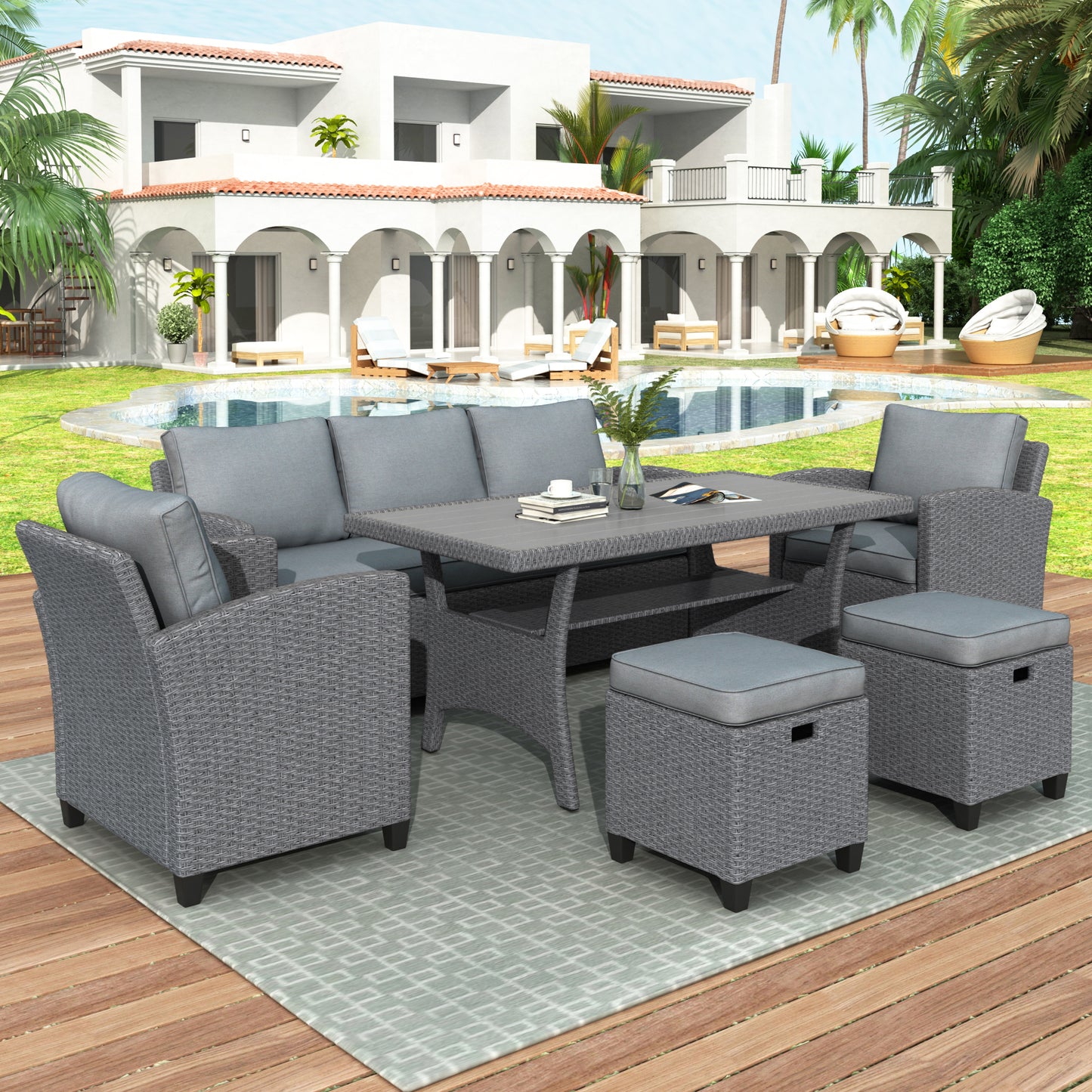 6-Piece Outdoor Patio Sofa Set with Table