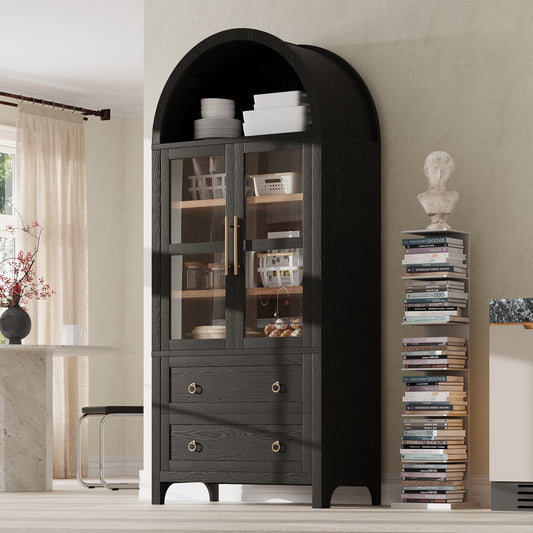 Armario de almacenamiento moderno con puerta de cristal arqueada