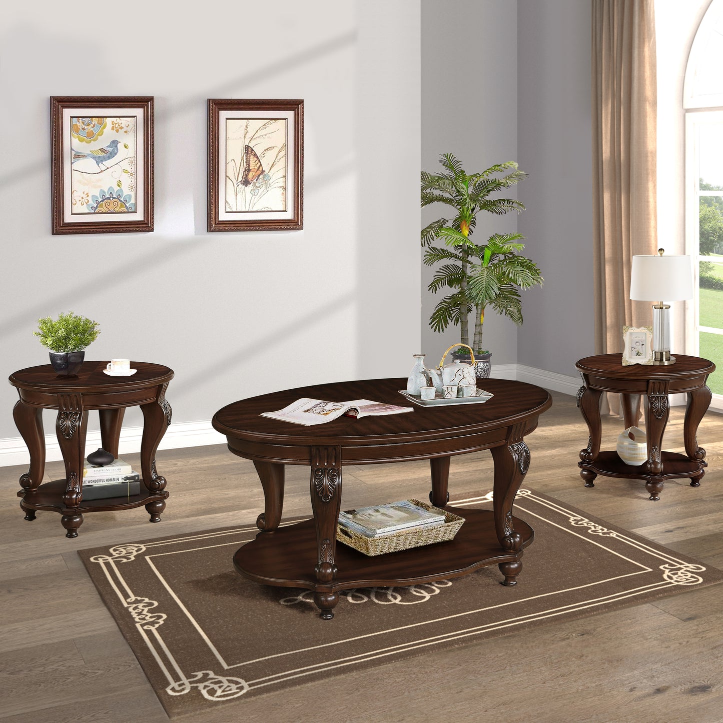 Farmhouse Round & Oval Coffee Table Set