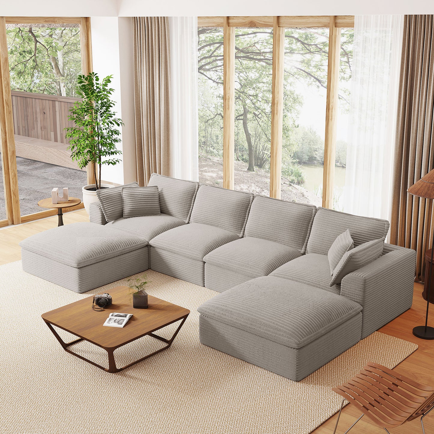 Modern Corduroy Fully Compressed Sectional Sofa