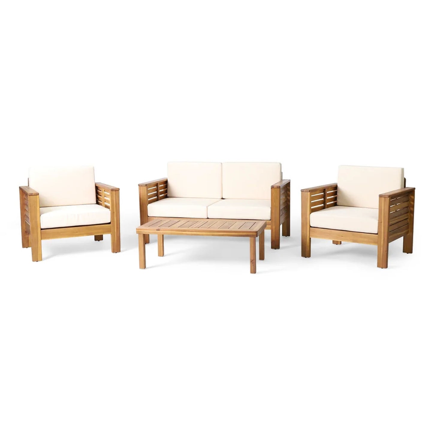 4-Piece Acacia Wood Outdoor Seating Set with Cushions