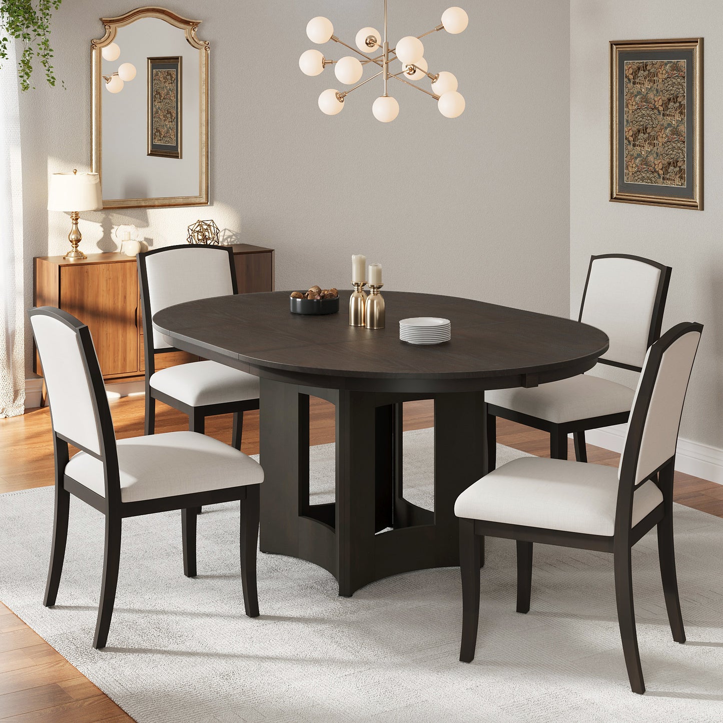 Modern Farmhouse Round 5-Piece Extendable Dining Set