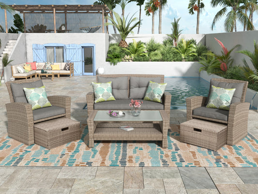 4-Piece Outdoor Rattan Sofa Set with Coffee Table