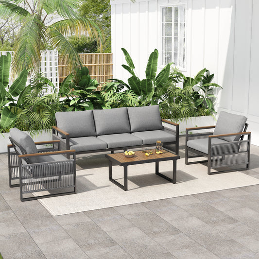 Modern 4-Piece Outdoor Sofa Set with Rope Weave Design