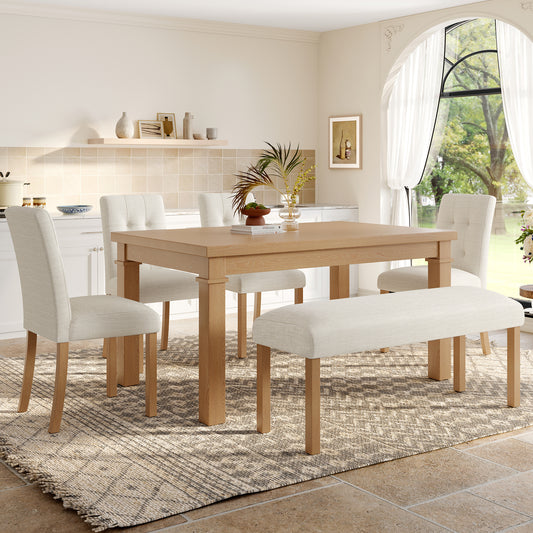 6-Piece Dining Set with Upholstered Chairs and Bench