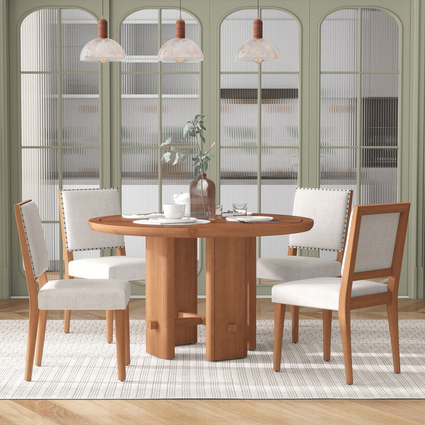 Modern Farmhouse Round 5-Piece Dining Table Set