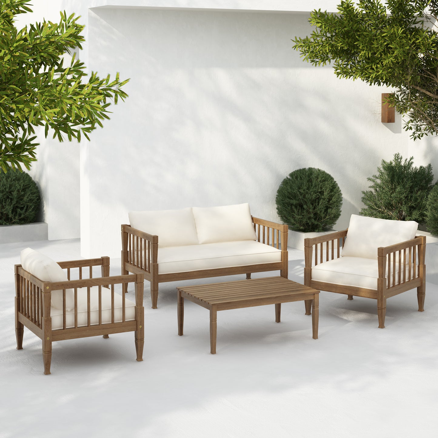 Modern Acacia Wood 4-Piece Patio Conversation Set