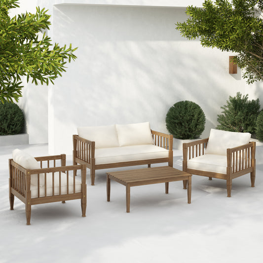 Modern Acacia Wood 4-Piece Patio Conversation Set