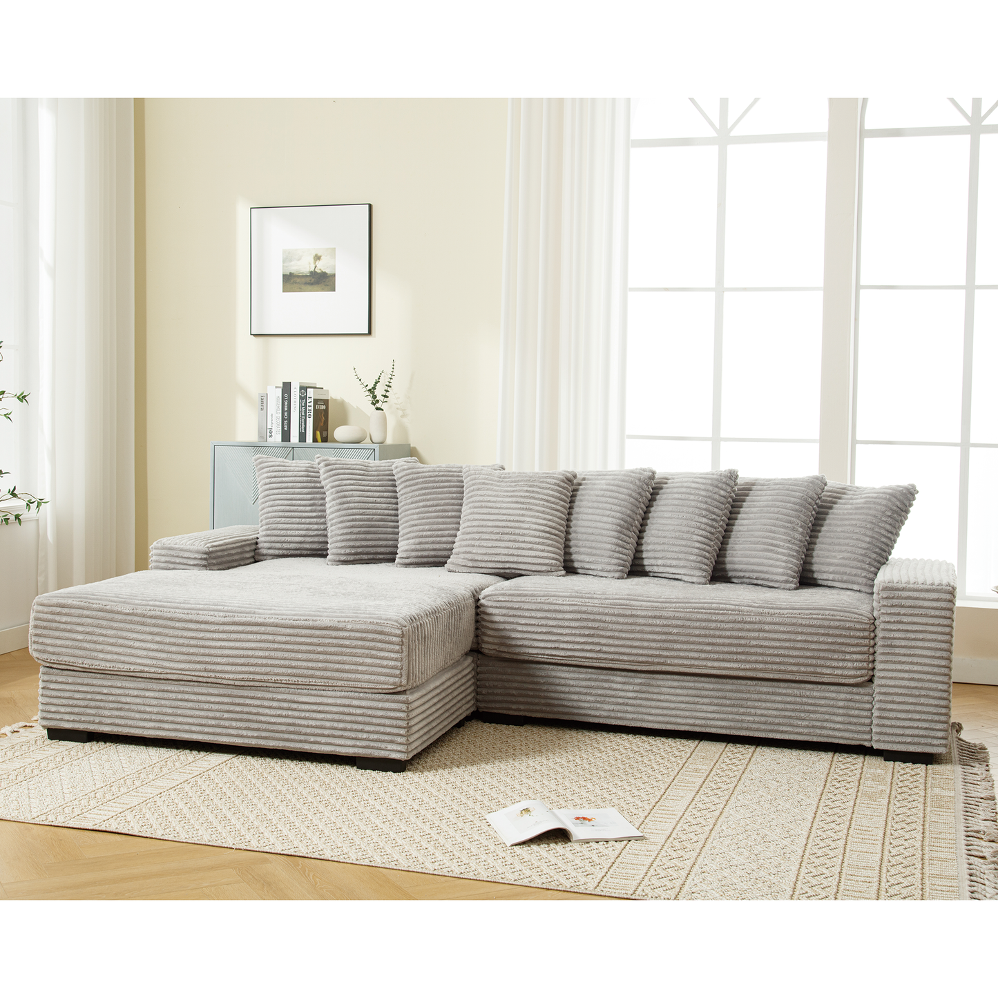Modular 3-Seat Corduroy Sofa with Left-Side Chaise