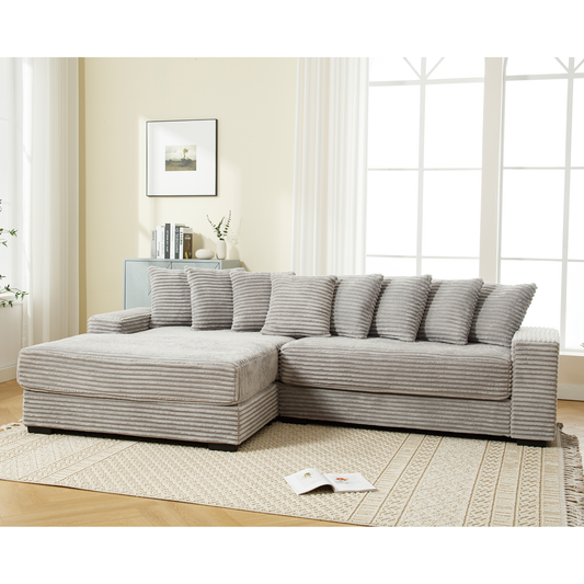 Modular 3-Seat Corduroy Sofa with Left-Side Chaise