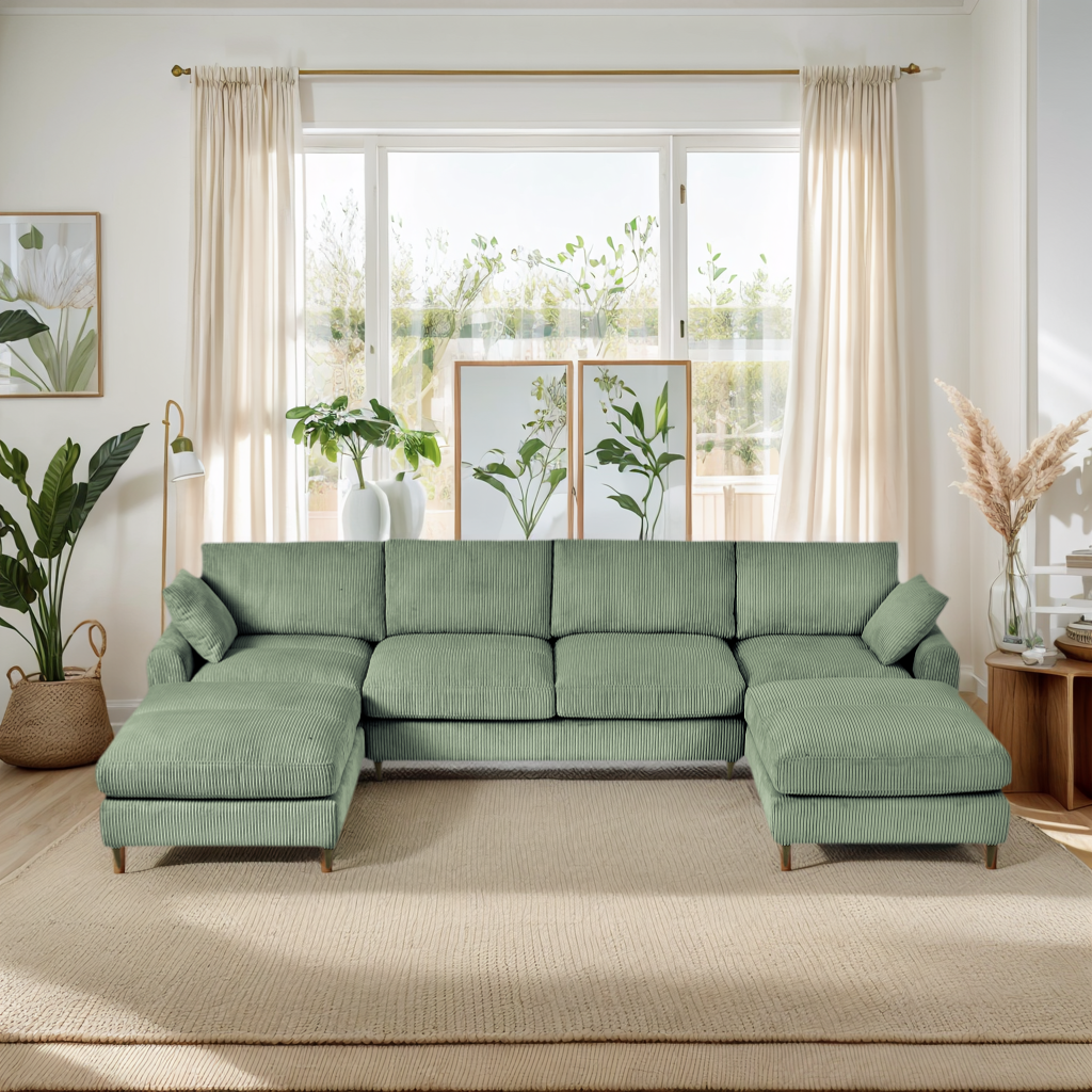Mid-Century Modern Modular Sectional Sofa with Storage Pockets
