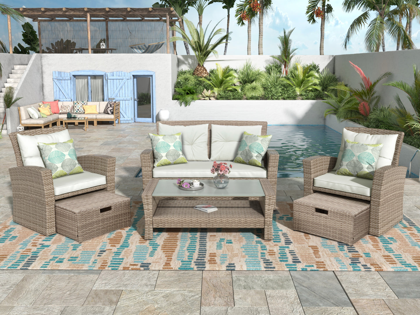 4-Piece Outdoor Rattan Sofa Set with Coffee Table