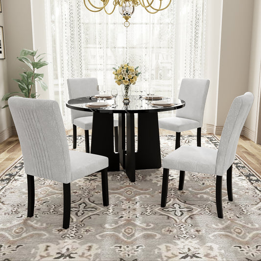 Modern 5-Piece Round Dining Table Set with Upholstered Chairs