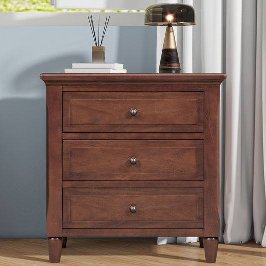 Modern 3-Drawer Nightstand with Rubber Wood Legs