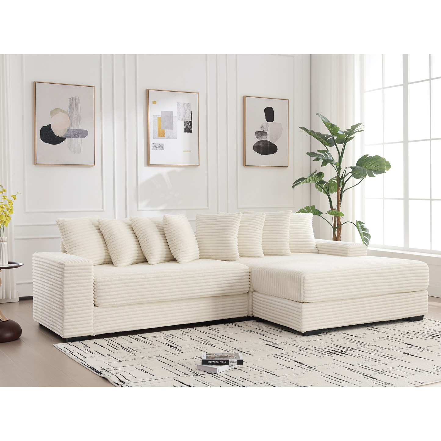 Modular 3-Seat Corduroy Sofa with Right-Side Chaise