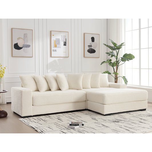 Modular 3-Seat Corduroy Sofa with Right-Side Chaise